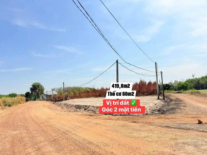 Bán đất góc 2 mặt tiền 420m² Bình Dương 600 triệu