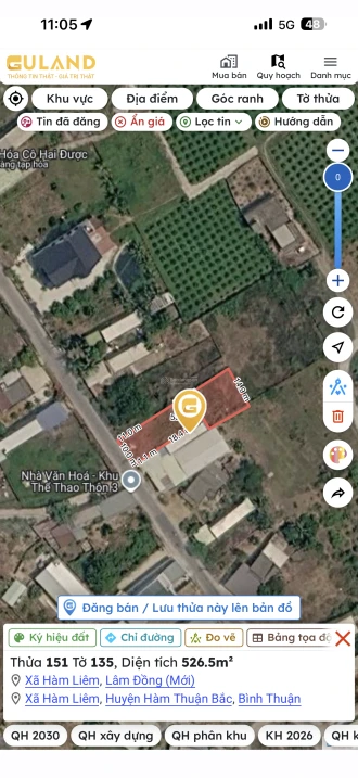Bán đất tại Hàm Liêm, 6 tỷ, 526,5 m2, mặt tiền 10m, giá cực chất chỉ với - Ảnh 1