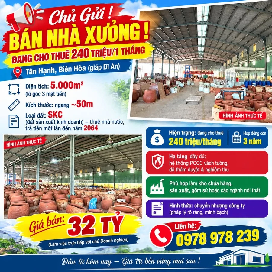 Bán nhà xưởng 5.000m² lô góc 3 mặt tiền, đang cho thuê 240 triệu/tháng, Tân Hạnh, Biên Hòa - Ảnh 1