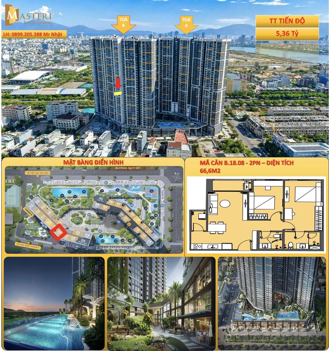 Bán căn hộ 2PN 66,6m² view sông Masteri Rivera Đà Nẵng giá 5,36 tỷ - Ảnh 1