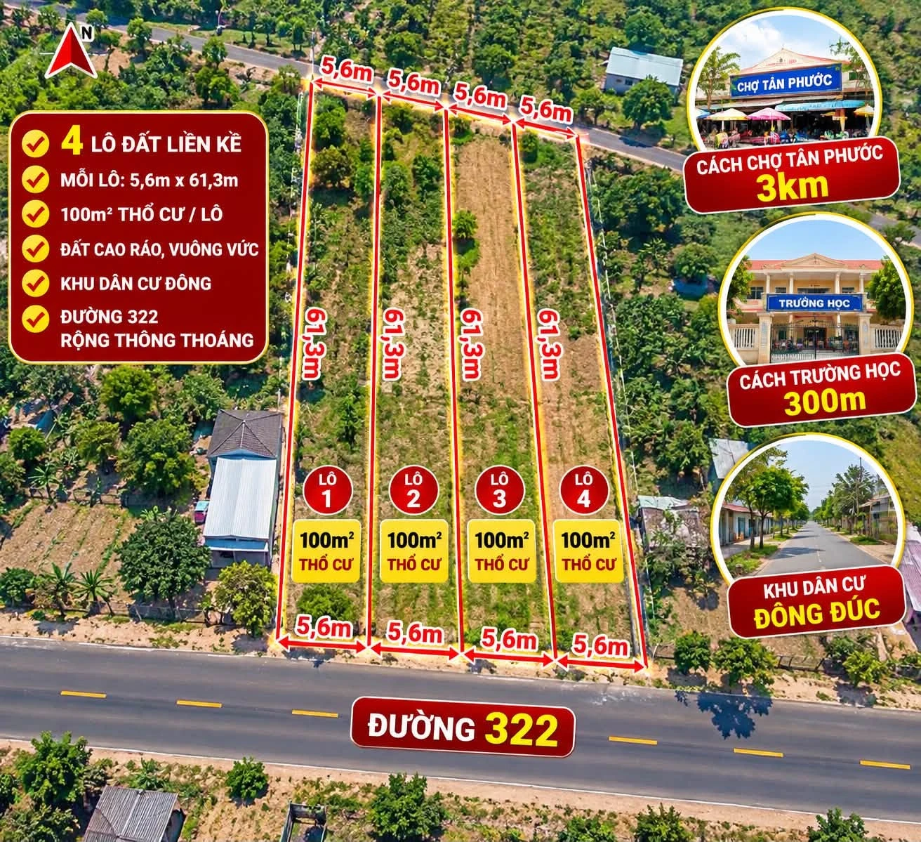 Bán 4 lô đất mặt tiền Đường 322, 100m²/lô, Bình Chánh - Ảnh 1