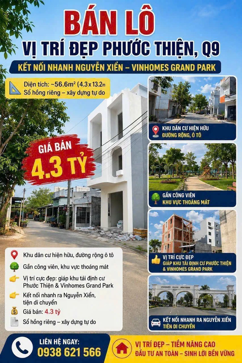 Bán lô đất Phước Thiện Q9, 56.6m², 4.3 tỷ - Ảnh 1