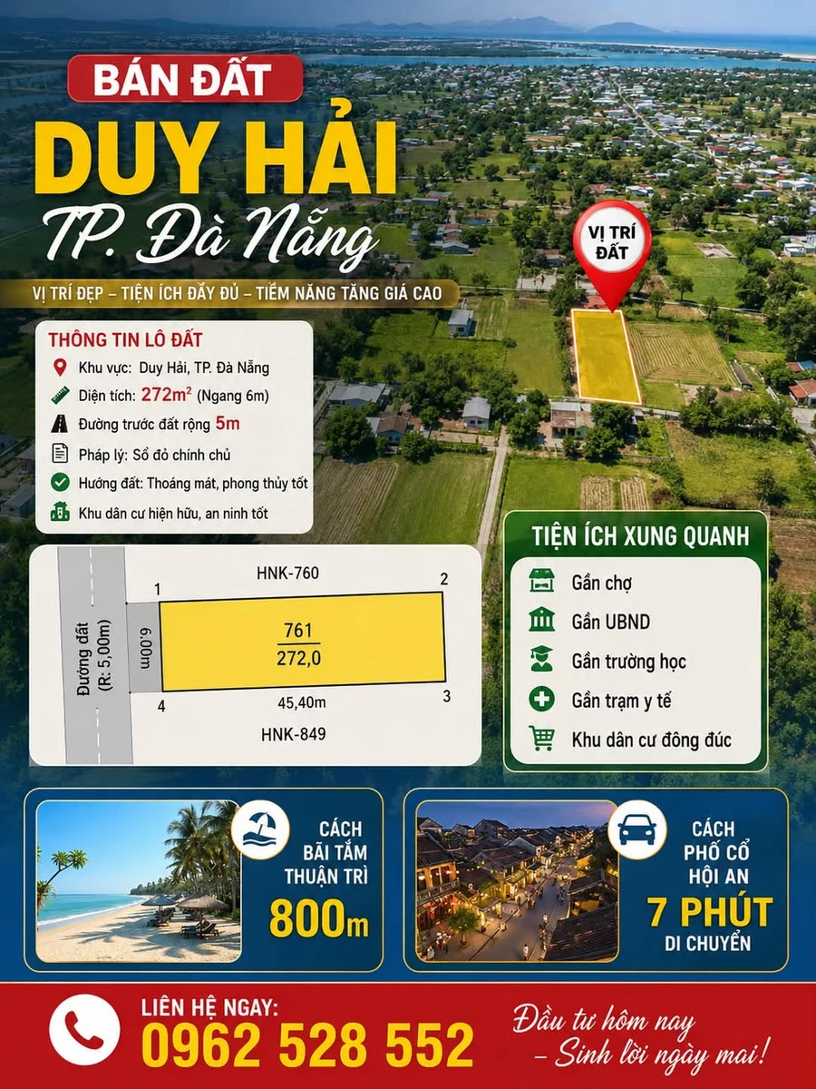 Bán đất trồng cây 272m2 gần biển Nam Hội An, Đà Nẵng - Ảnh 1