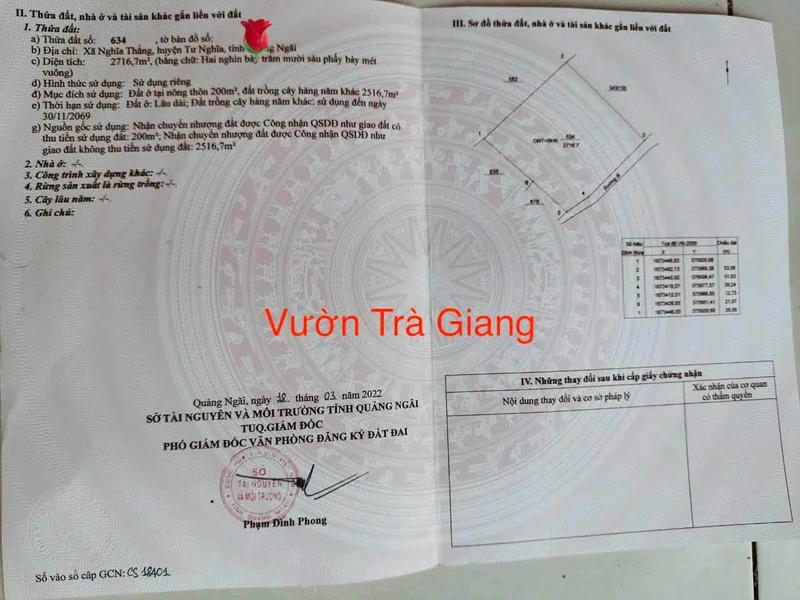Bán vườn Nghĩa Thắng 3025m² giá 1 tỷ