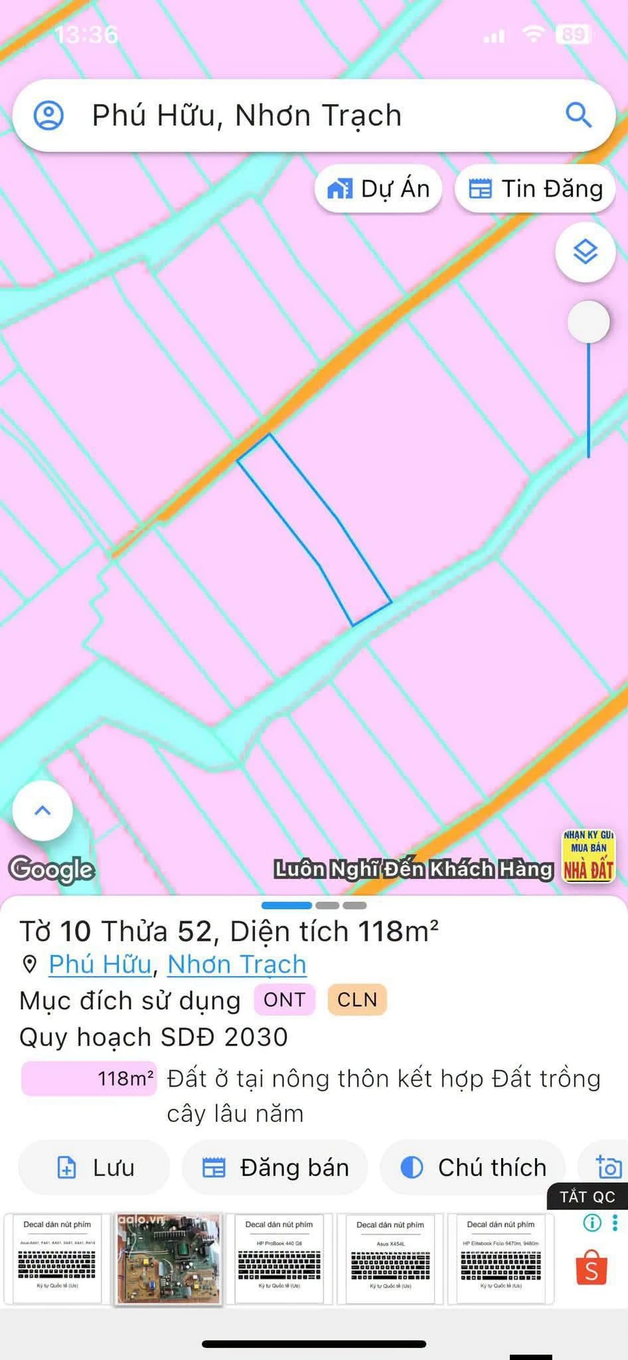 Bán đất Phú Hữu 118m², 70m thổ cư, 1 tỷ 9 - Ảnh 1
