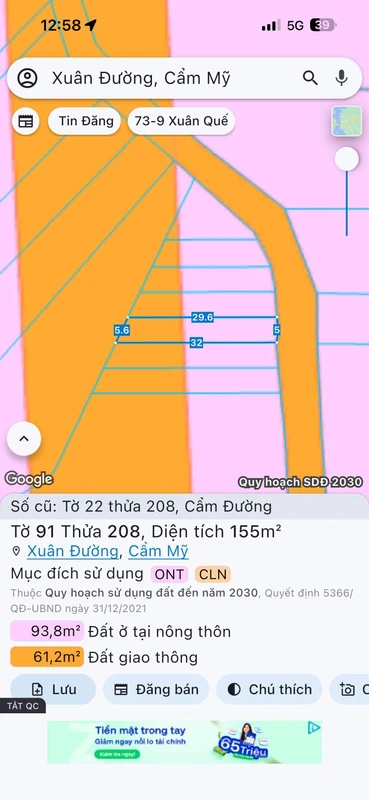 Bán đất Xuân Đường Đồng Nai 155m2, 1 tỷ 150