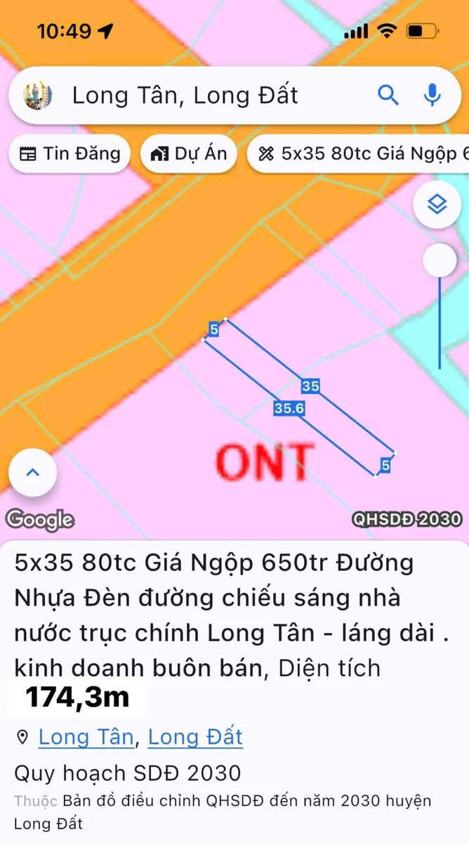 Bán đất Đất Đỏ 175m² mặt tiền Long Tân 650 triệu - Ảnh 1