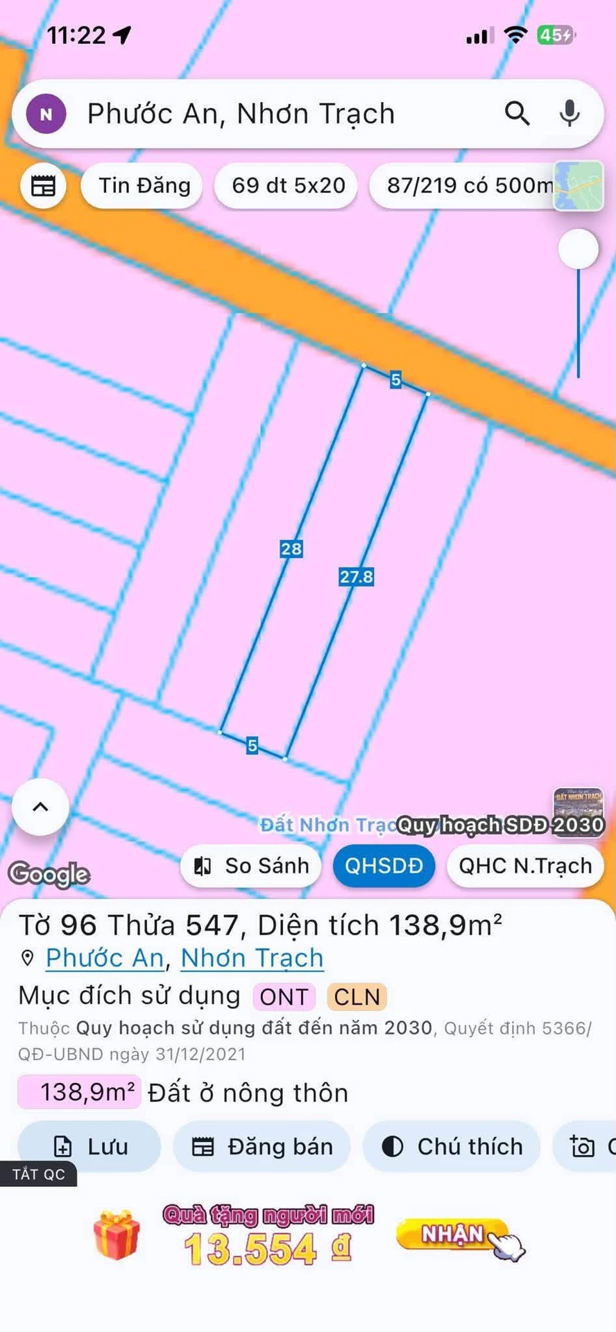 Bán đất sổ riêng 135m² Phước An, giá 1 tỷ 6 - Ảnh 1