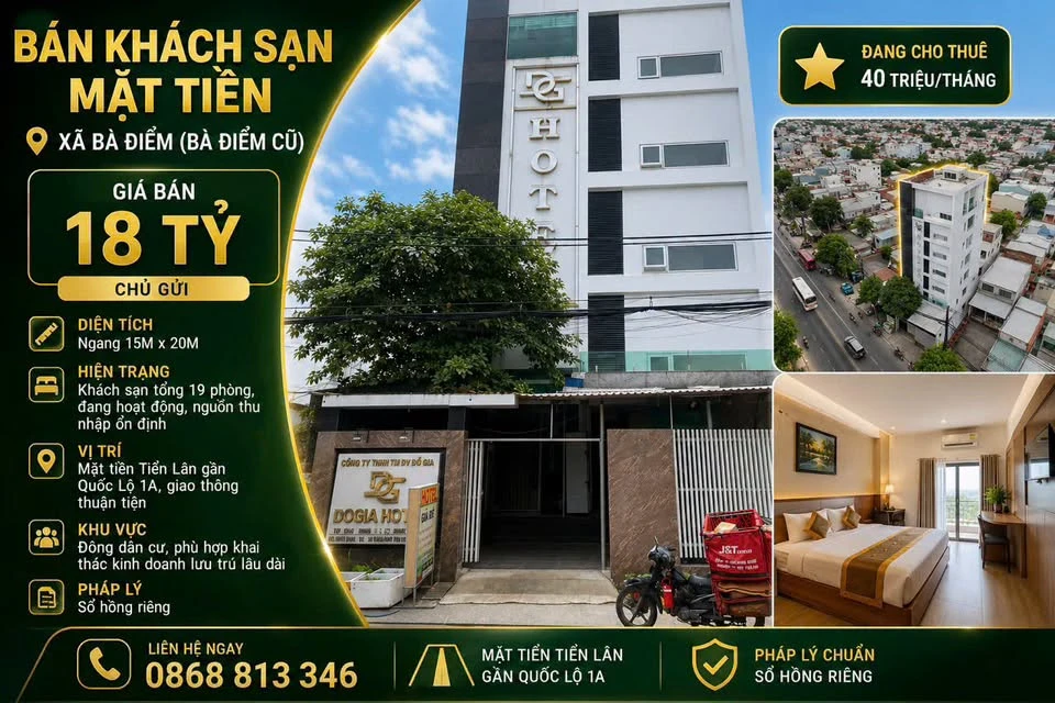 Bán khách sạn mặt tiền đường Tiền Lân 15x20m, 19 phòng, Bà Điểm, Hóc Môn - Ảnh 1