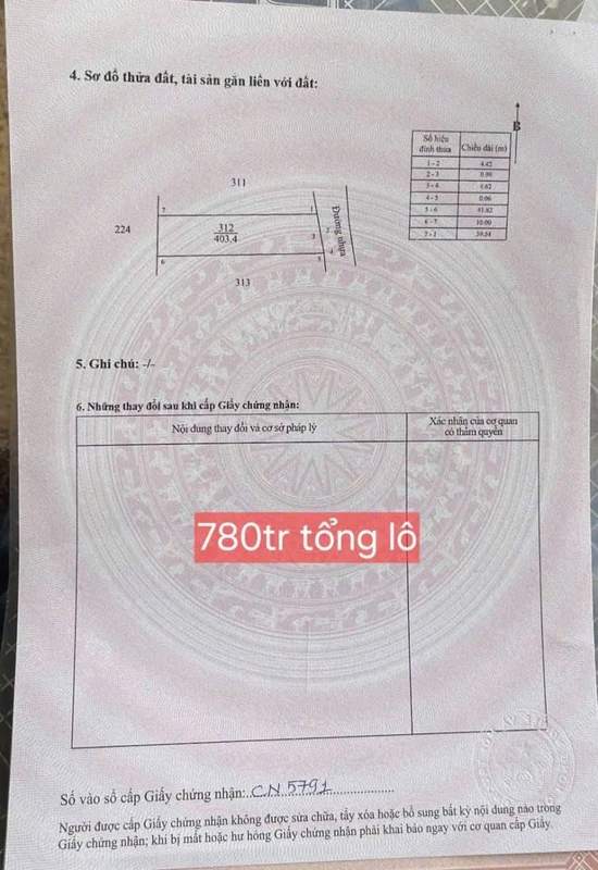 Bán đất Tân Lâm Xuyên Mộc 738m² 1 tỷ 150 triệu