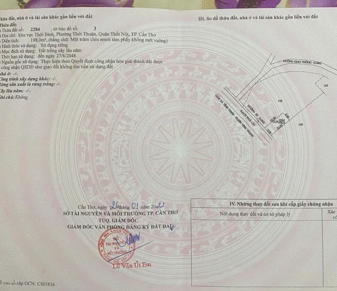 Bán nền 198m2 Thối Thuận, Thốt Nốt, Cần Thơ 1 tỷ 200 triệu