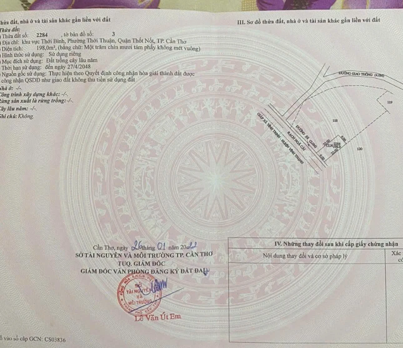 Bán nền 198m2 Thối Thuận, Thốt Nốt, Cần Thơ 1 tỷ 200 triệu - Ảnh 1