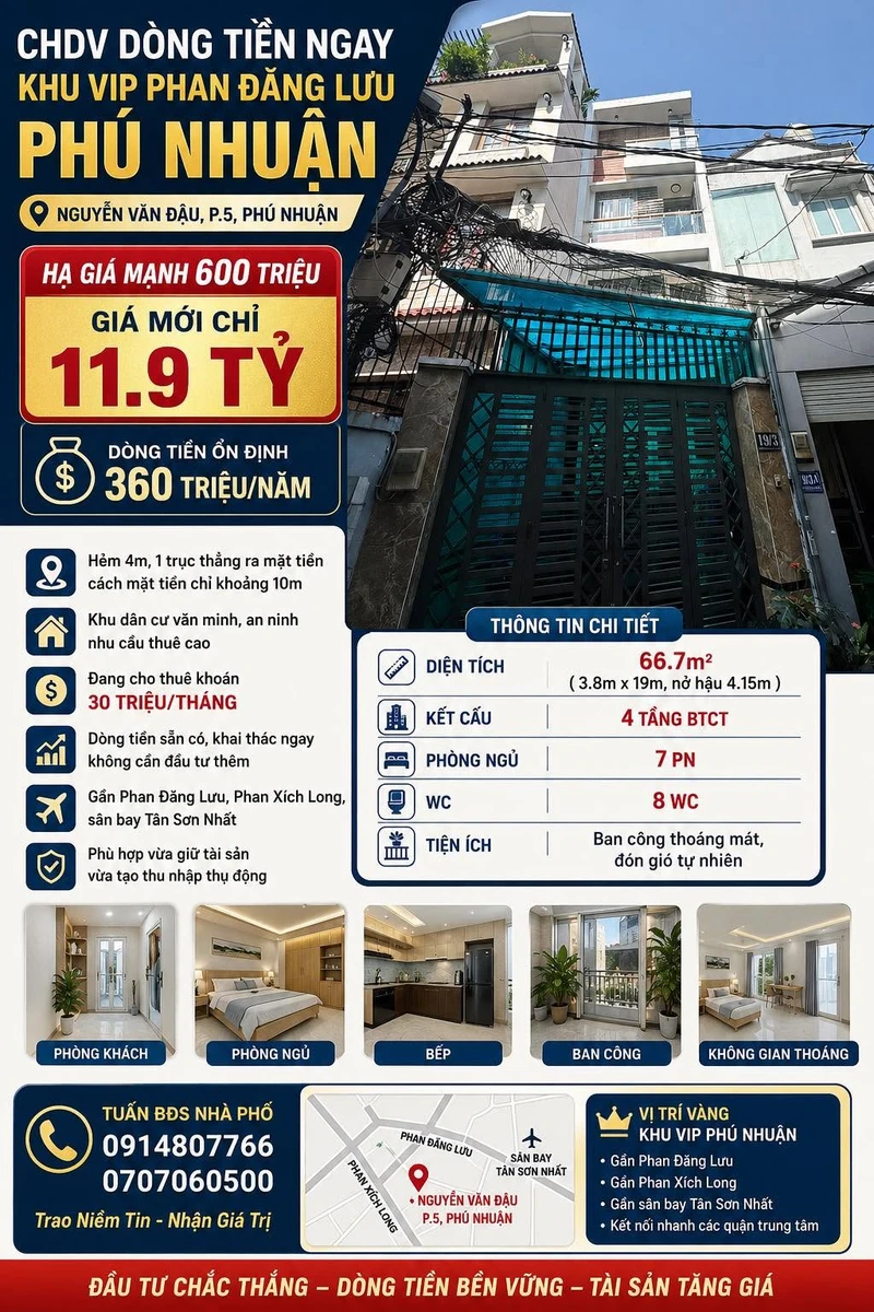 Bán nhà phố 4 tầng 66.7m² Nguyễn Văn Đậu Phú Nhuận 11.9 tỷ - Ảnh 1