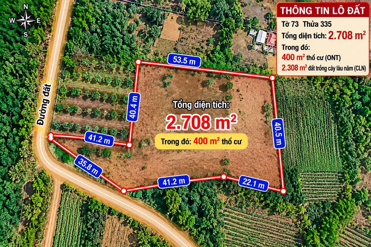Bán đất Đồng Nai 2700m2, 1 tỷ 5, Đồng Xoài - Ảnh 1