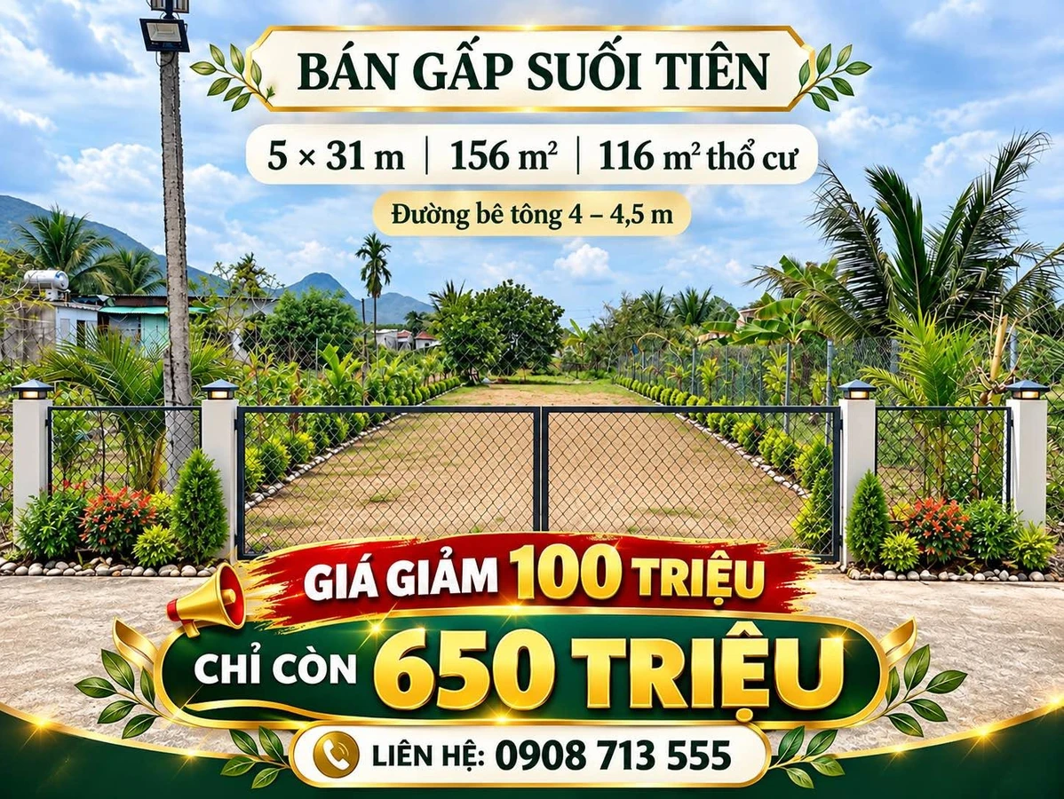 Bán gấp đất 156m2 (thổ cư 116m2) khu Suối Tiên giá 650 triệu - Ảnh 1