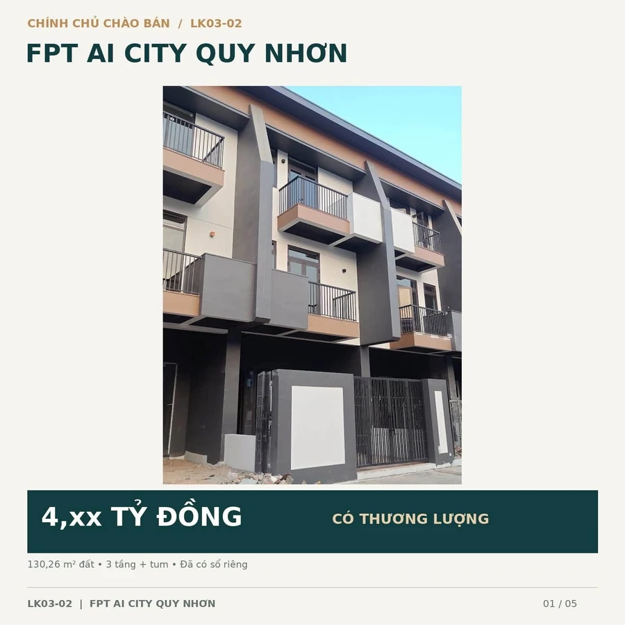 Bán nhà liền kề FPT AI City Quy Nhơn 312m² 4 tỷ - Ảnh 1