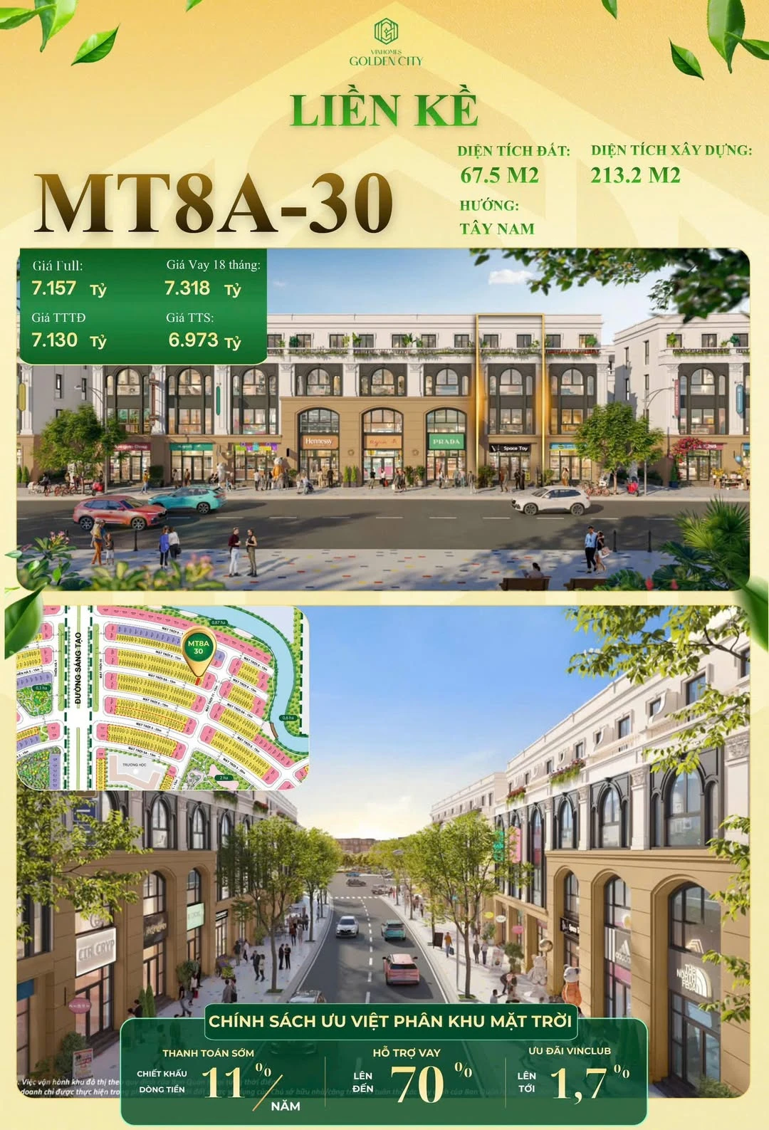 Bán liền kề Vinhomes Golden City 213,2m² mặt tiền kinh doanh 7,157 tỷ - Ảnh 1