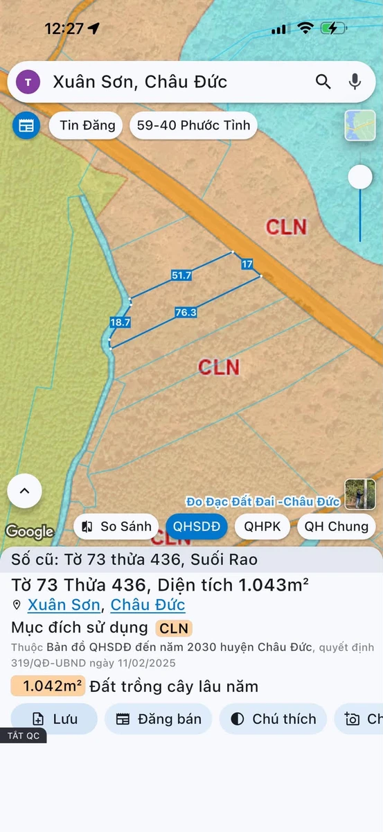 Bán đất Châu Đức Suối Rao 8 sào 3 mặt tiền đường nhựa - Ảnh thu nhỏ 3