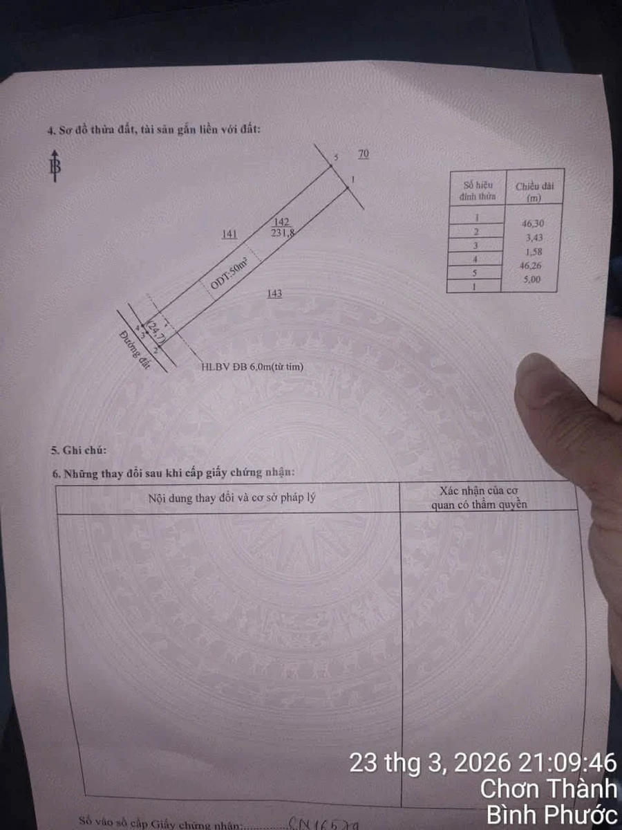 Bán đất dài 5x46m (50m2 thổ cư) giá 299 triệu tại phường Minh Hưng - Ảnh thu nhỏ 2