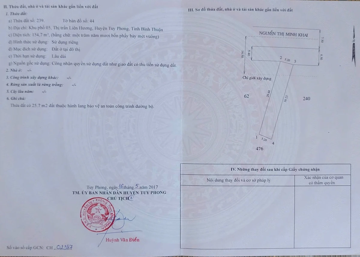 Bán gấp đất thổ cư mặt tiền 316,3m² đường Nguyễn Thị Minh Khai, Liên Hương, Tuy Phong - Ảnh 1