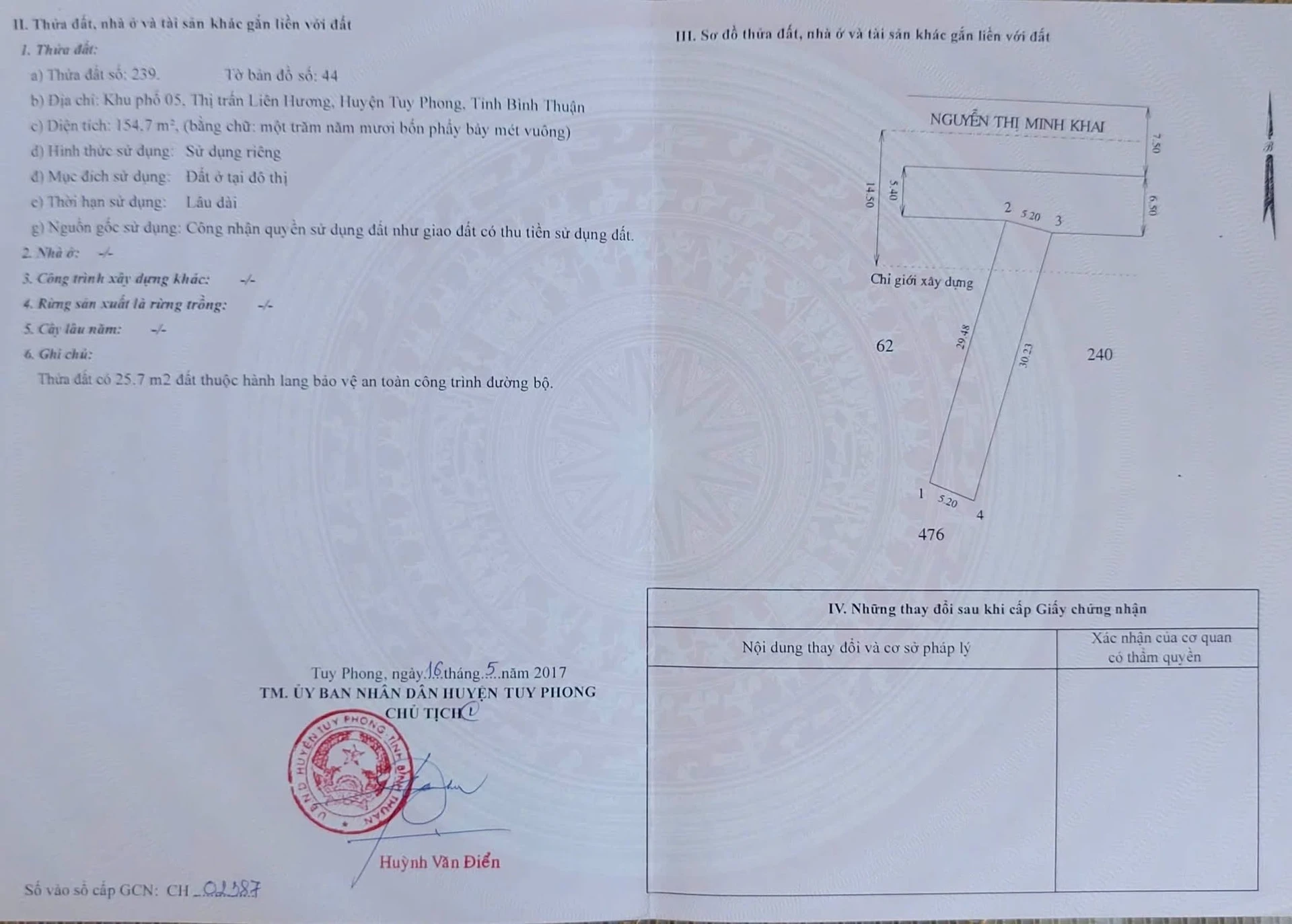 Bán gấp đất thổ cư mặt tiền 316,3m² đường Nguyễn Thị Minh Khai, Liên Hương, Tuy Phong - Ảnh 1