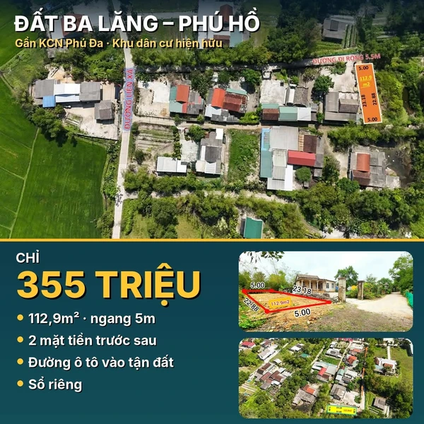 Bán đất Phú Hồ 112.9m² 355 triệu