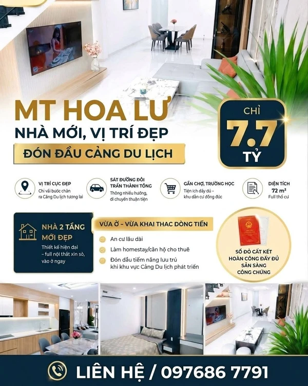 Bán nhà mặt tiền Hoa Lư 72m² full nội thất, gần cảng du lịch