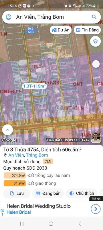 Bán đất An Viễn Trảng Bom 606m² gần khu công nghiệp