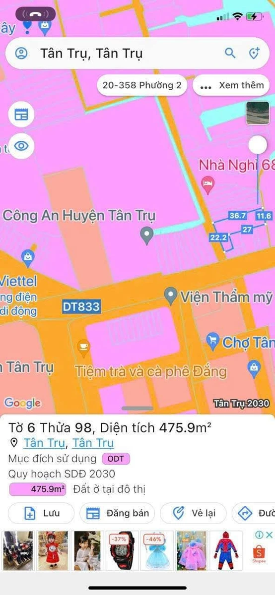 Bán đất thổ cư 475,9m2 mặt tiền đường Ấp Chiến Lược, thị trấn Tân Trụ, Long An - Ảnh thu nhỏ 4