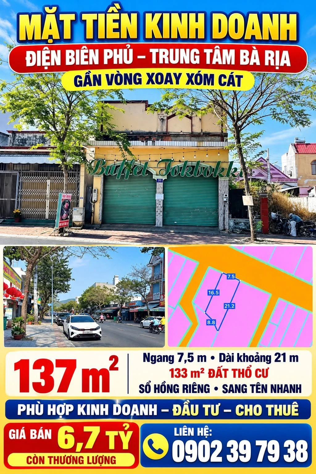 Bán mặt tiền kinh doanh Điện Biêu Phủ 137m² Bà Rịa 6,7 tỷ - Ảnh 1