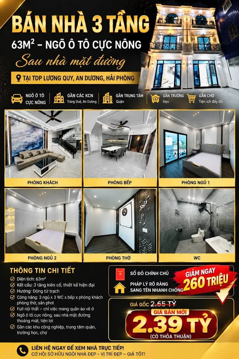 Bán nhà An Dương 63m² 3 tầng 2,39 tỷ - Ảnh thu nhỏ 2