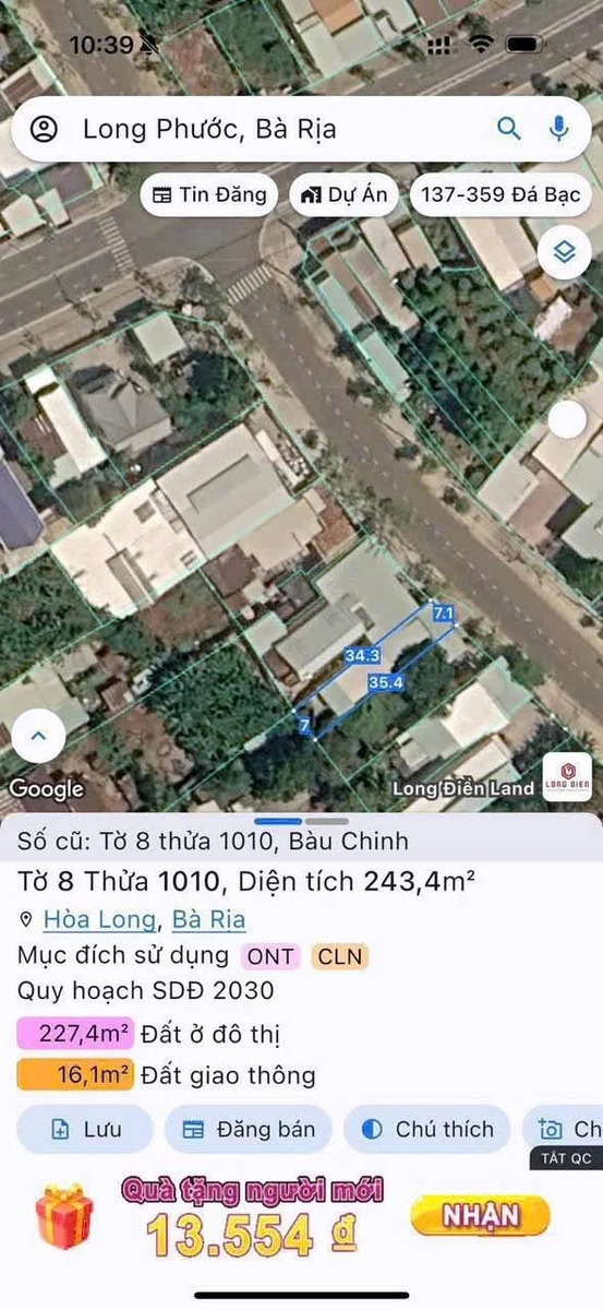 Bán đất nền 238m² mặt tiền Long Phước Tam Long 2.3 tỷ - Ảnh 1