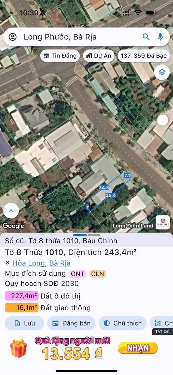 Bán đất nền 238m² mặt tiền Long Phước Tam Long 2.3 tỷ - Ảnh 1
