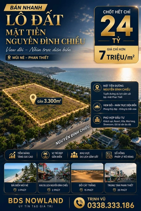Bán lô đất mặt tiền Nguyễn Đình Chiểu Mũi Né 3.300m² 24 tỷ
