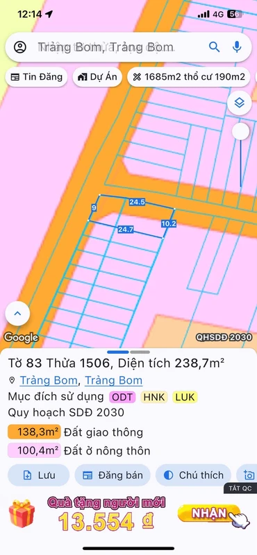 Bán đất nền 245m² Trảng Bom Bình Dương, 1 tỷ 150 triệu