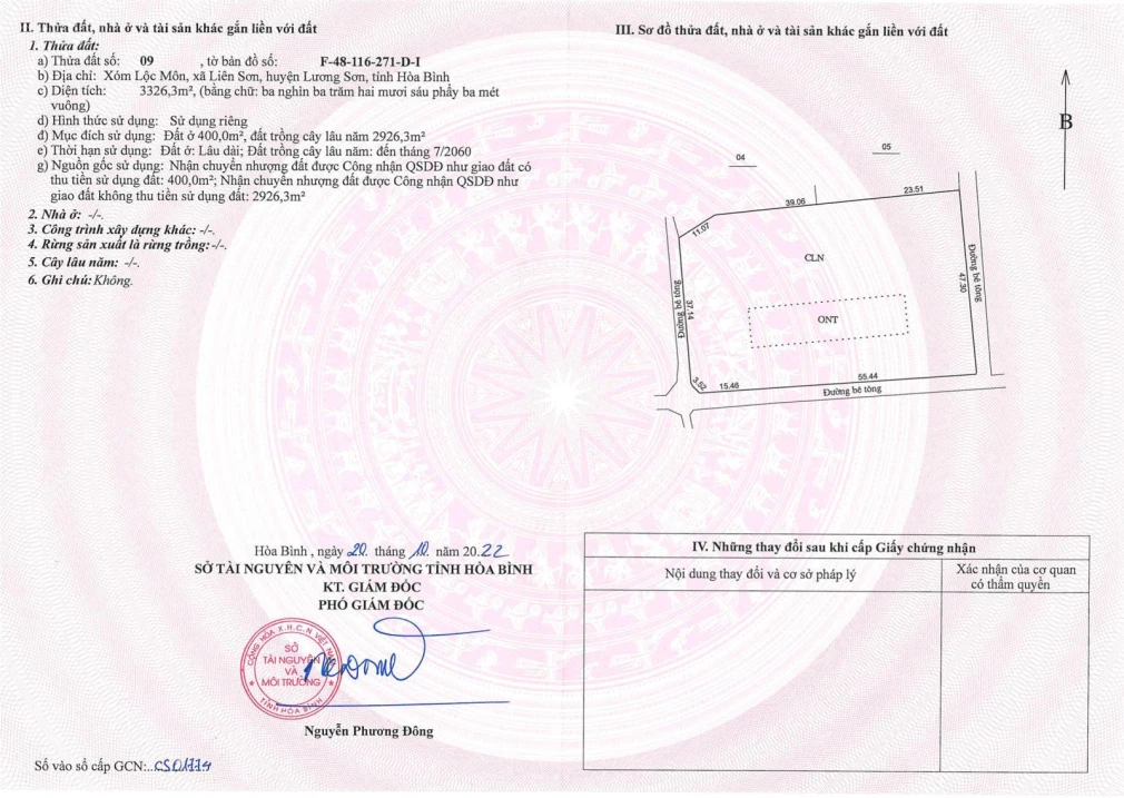 Bán đất (3 mặt tiền: 160m, DT: 3326m2, 400m2 thổ cư) Phú Thọ - (Cũ: Huyện Lương Sơn, Hoà Bình) - Ảnh thu nhỏ 3