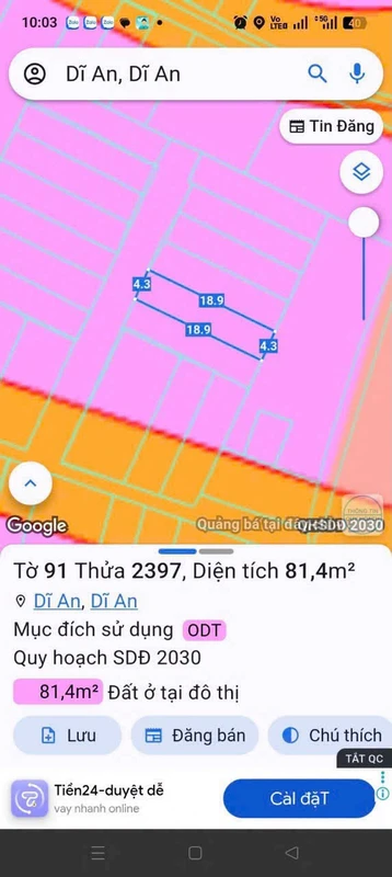 Bán đất Dĩ An Bình Dương 81m² giá 3 tỷ 500 triệu