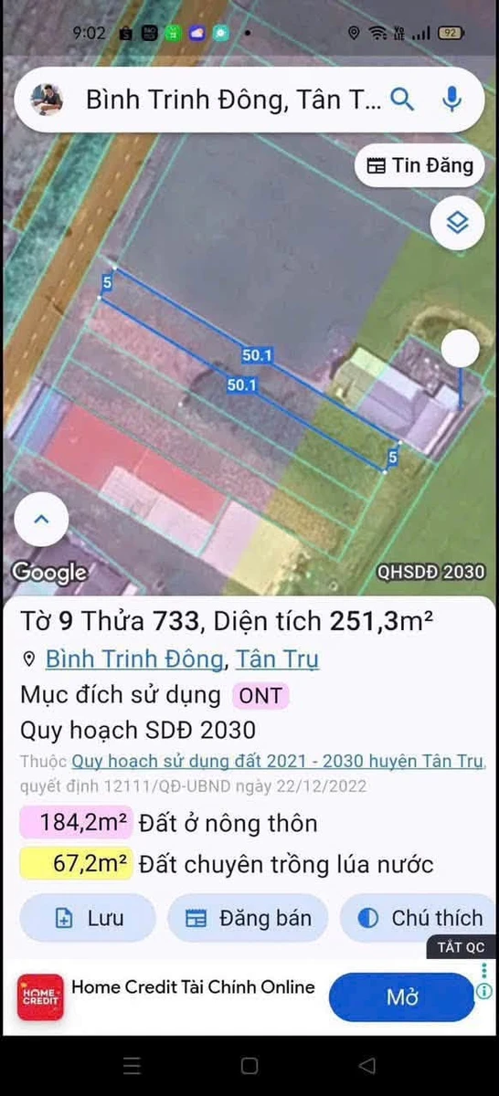 Bán đất Tân Trụ 250m² 1 tỷ 120 triệu, mặt tiền nhựa - Ảnh thu nhỏ 3