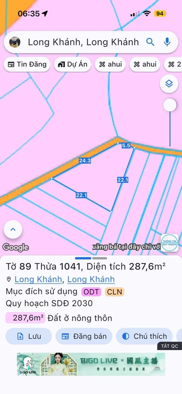 Bán đất thổ cư 287m2 mặt tiền bê tông 30m, phường Long Khánh, Đồng Nai