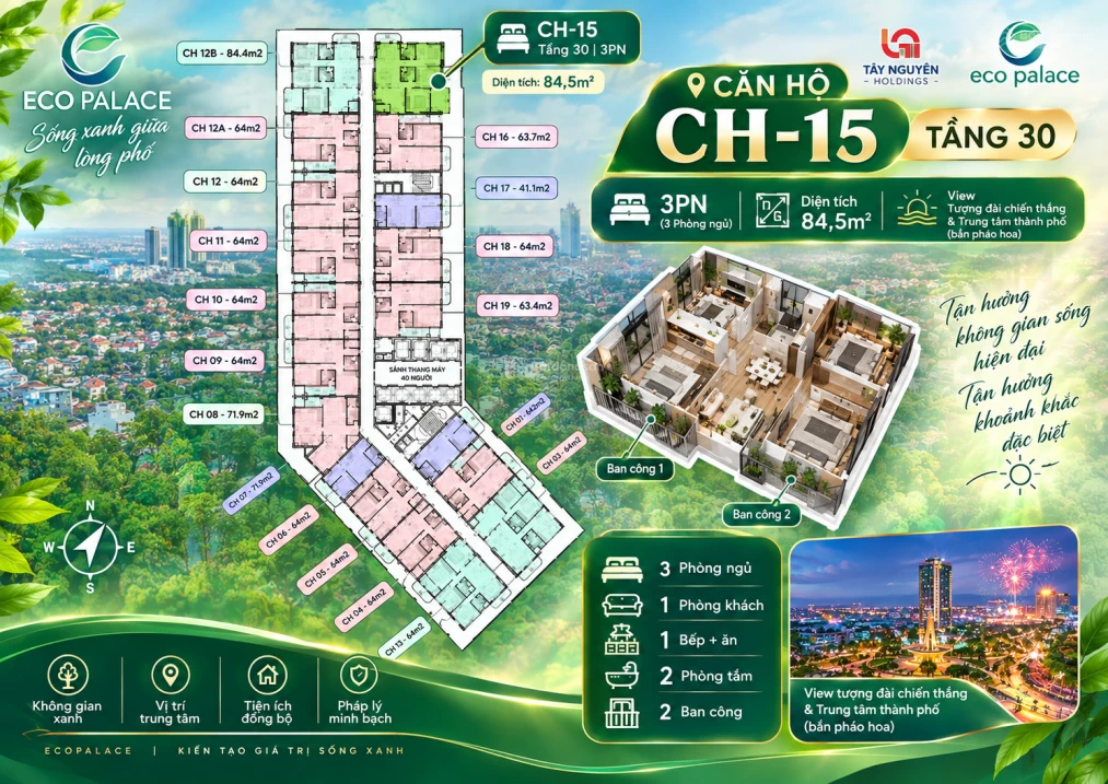 Bán căn góc Eco Palace Buôn Ma Thuột view thành phố, ngắm pháo hoa - Ảnh 1