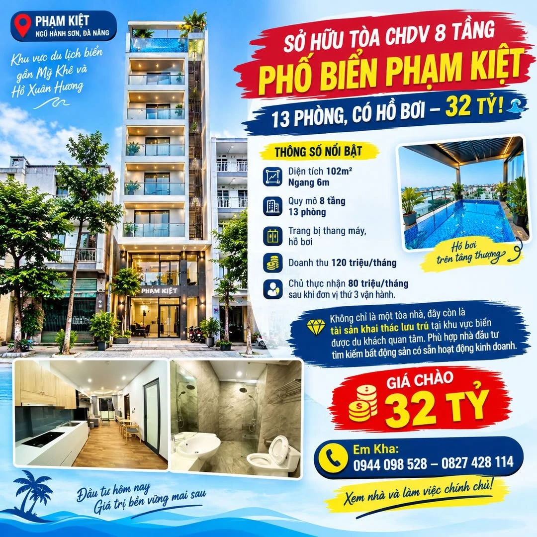 Bán tòa chủ đầu tư 8 tầng 13 phòng, hồ bơi, phố biển Đà Nẵng, 32 tỷ - Ảnh 1