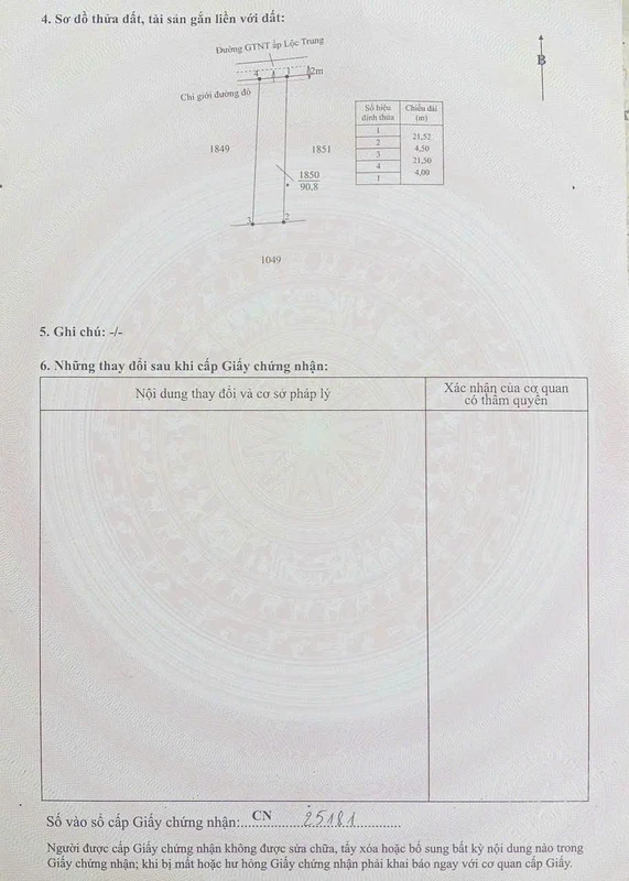 Bán đất thổ cư 4x21,5m nở hậu giá 930 triệu tại Lộc Trung, Mỹ Lộc, Tây Ninh