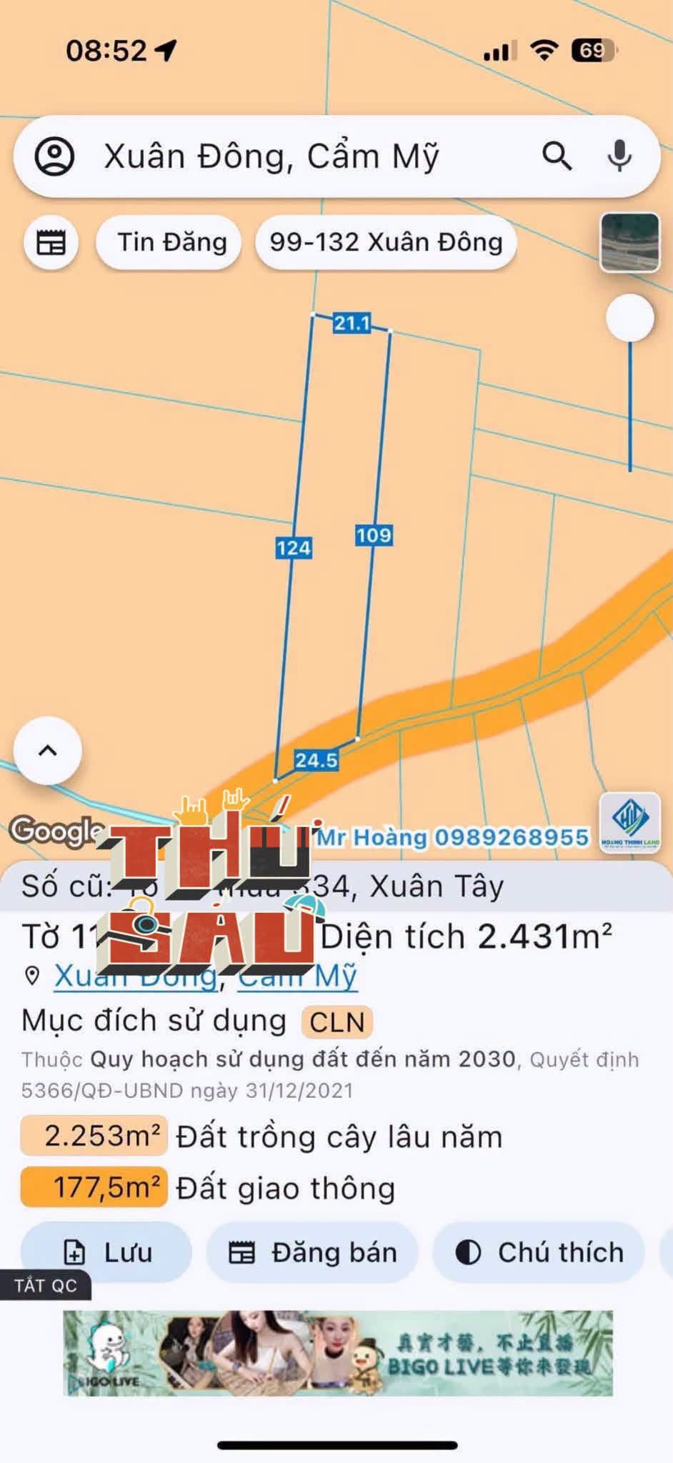 Bán đất Xuân Tây Cẫm Mỹ Đồng Nai, 2400m2, giá hơn 1 tỷ