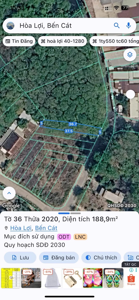 Bán đất 5x36 (180m2, 71m2 thổ cư) gần ĐT741 Hòa Lợi, Bến Cát giá 1,6 tỷ - Ảnh thu nhỏ 3