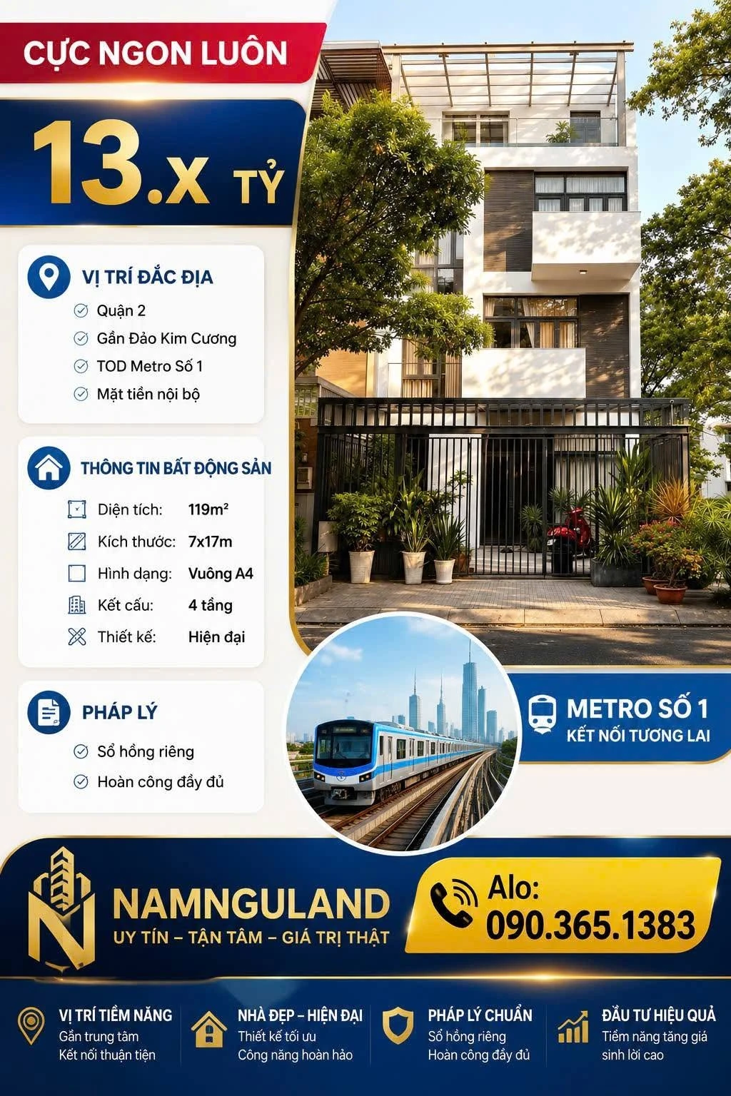 Bán nhà 119m² Quận 2, gần Đảo Kim Cương 13 tỷ - Ảnh 1