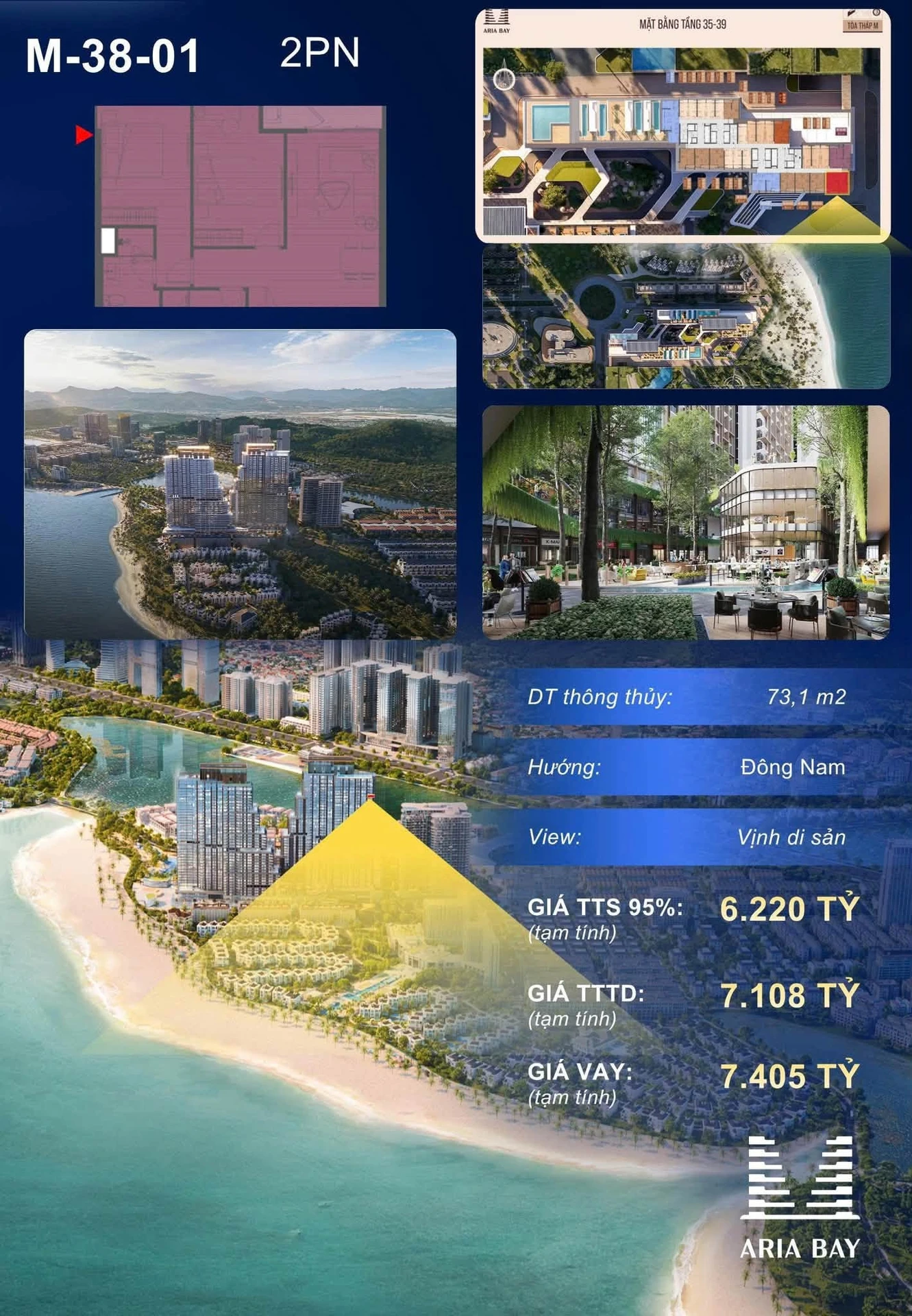 Bán căn hộ 2 PN Aria Bay 73 m² view vịnh - Ảnh 1