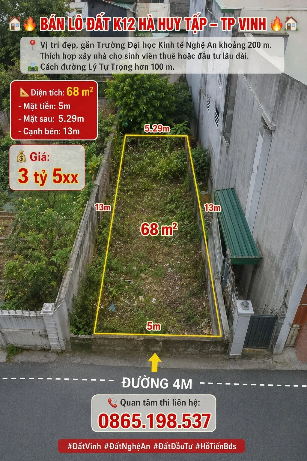 Bán lô đất 68 m² tại K12 Hà Huy Tập, TP Vinh - Ảnh 1