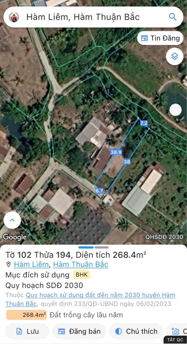 Bán đất nông nghiệp 268m² Hàm Thuận Bắc giá 390 triệu - Ảnh 1