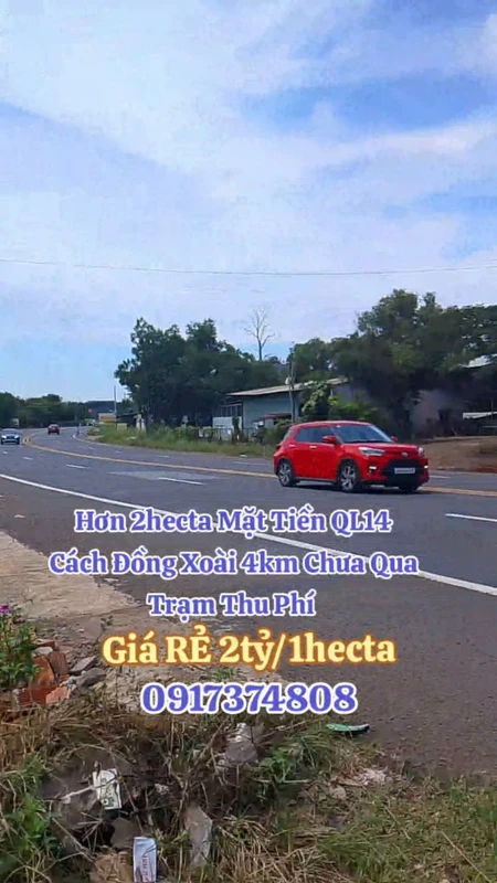 Bán đất mặt tiền QL14 hơn 2 hecta Đồng Xoài, Bình Dương