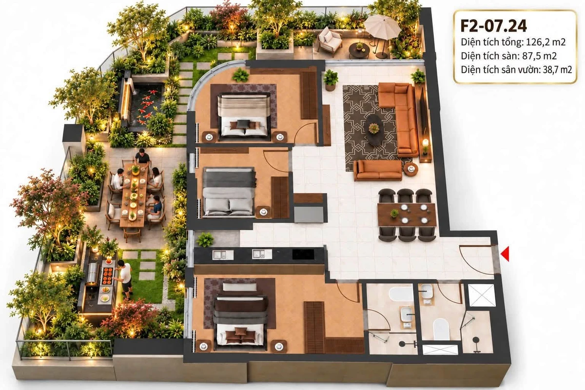 Bán căn hộ sân vườn 3PN 126m2, view pháo hoa, Đà Nẵng - Ảnh thu nhỏ 3